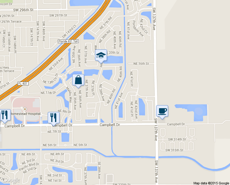 map of restaurants, bars, coffee shops, grocery stores, and more near 3983 Northeast 12th Drive in Homestead