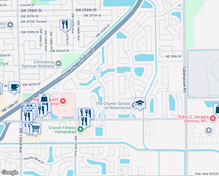 map of restaurants, bars, coffee shops, grocery stores, and more near 1039 Northeast 35th Avenue in Homestead