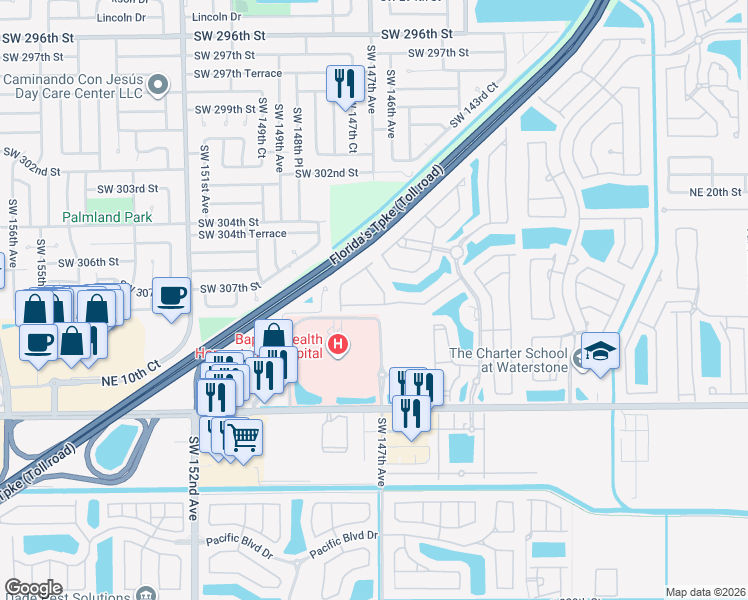 map of restaurants, bars, coffee shops, grocery stores, and more near 3251 Northeast 11th Drive in Homestead