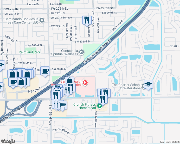 map of restaurants, bars, coffee shops, grocery stores, and more near 3251 Northeast 11th Drive in Homestead