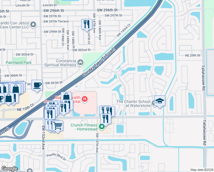 map of restaurants, bars, coffee shops, grocery stores, and more near 3311 Northeast 11th Drive in Homestead