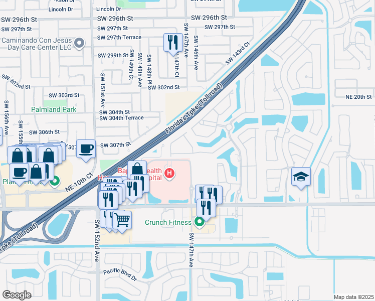 map of restaurants, bars, coffee shops, grocery stores, and more near 3251 Northeast 11th Drive in Homestead
