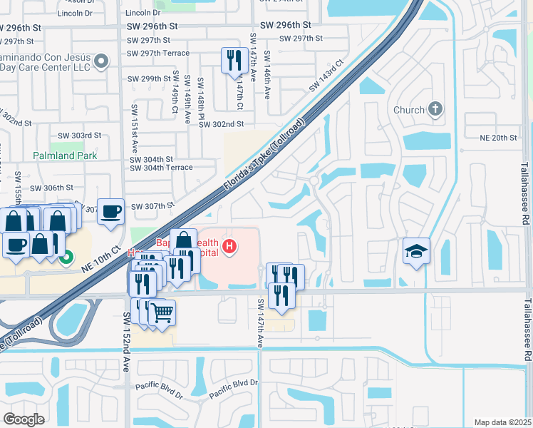 map of restaurants, bars, coffee shops, grocery stores, and more near 3251 Northeast 11th Drive in Homestead