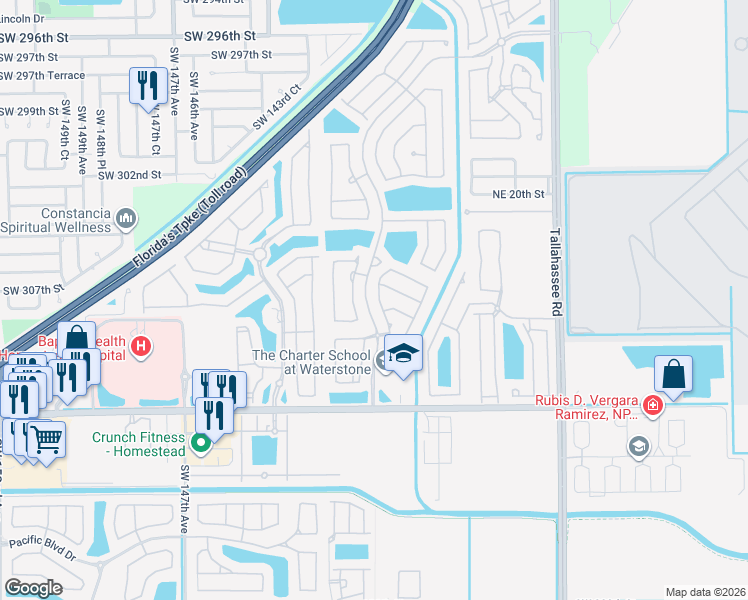 map of restaurants, bars, coffee shops, grocery stores, and more near 1144 Northeast 39th Avenue in Homestead