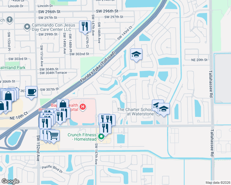 map of restaurants, bars, coffee shops, grocery stores, and more near 3374 Northeast 11th Drive in Homestead
