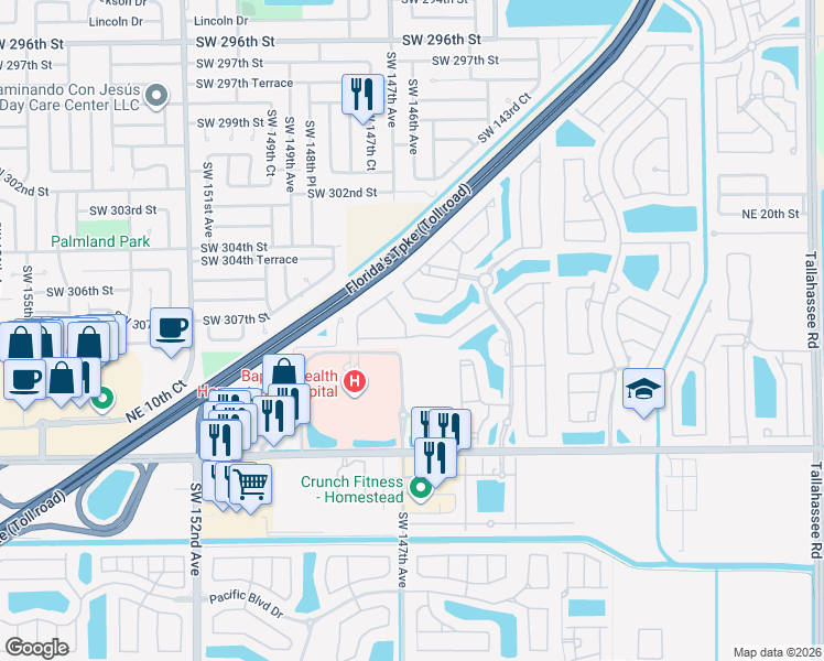 map of restaurants, bars, coffee shops, grocery stores, and more near 3251 Northeast 11th Drive in Homestead