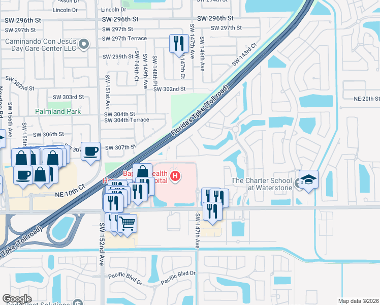 map of restaurants, bars, coffee shops, grocery stores, and more near 3251 Northeast 11th Drive in Homestead