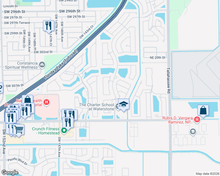map of restaurants, bars, coffee shops, grocery stores, and more near 1167 Northeast 37th Place in Homestead