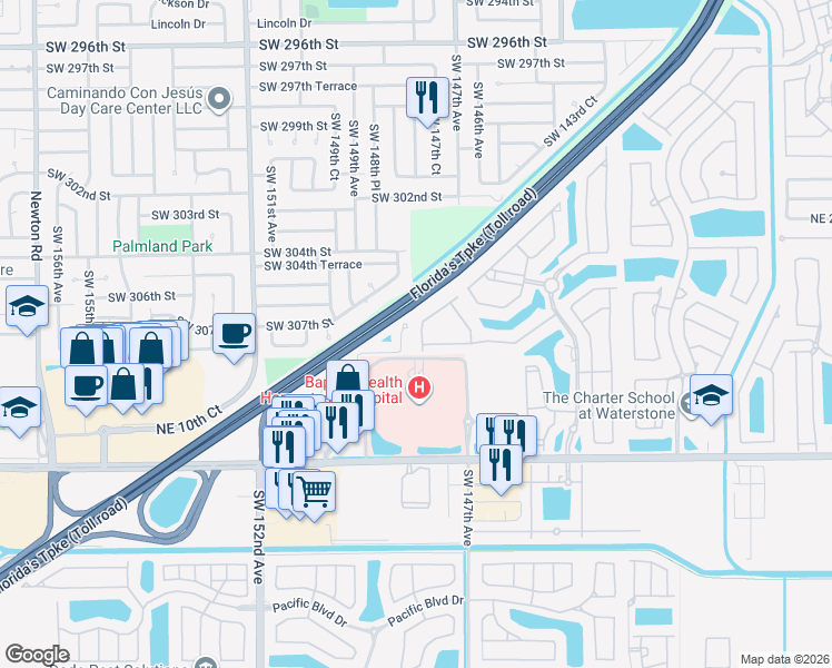 map of restaurants, bars, coffee shops, grocery stores, and more near 1170 Northeast 32nd Avenue in Homestead