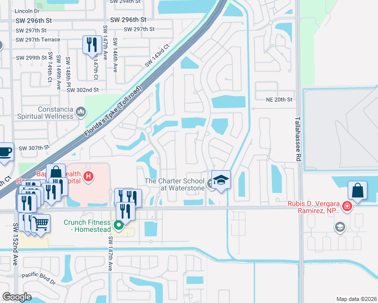 map of restaurants, bars, coffee shops, grocery stores, and more near 1166 Northeast 37th Place in Homestead