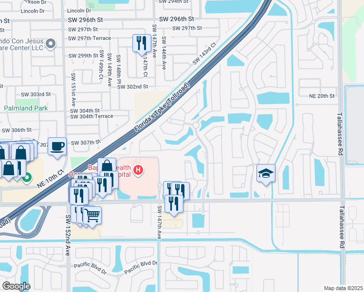 map of restaurants, bars, coffee shops, grocery stores, and more near 3374 Northeast 11th Drive in Homestead