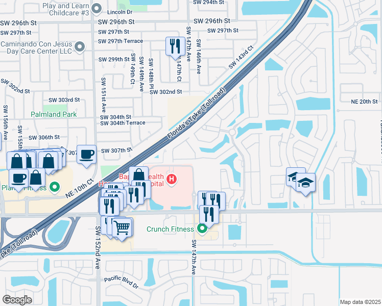 map of restaurants, bars, coffee shops, grocery stores, and more near 1210 Northeast 32nd Terrace in Homestead