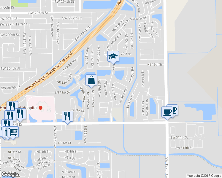 map of restaurants, bars, coffee shops, grocery stores, and more near 1137 Northeast 39th Avenue in Homestead