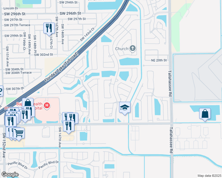 map of restaurants, bars, coffee shops, grocery stores, and more near 1187 Northeast 37th Place in Homestead