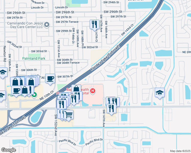 map of restaurants, bars, coffee shops, grocery stores, and more near 1213 Northeast 32nd Avenue in Homestead