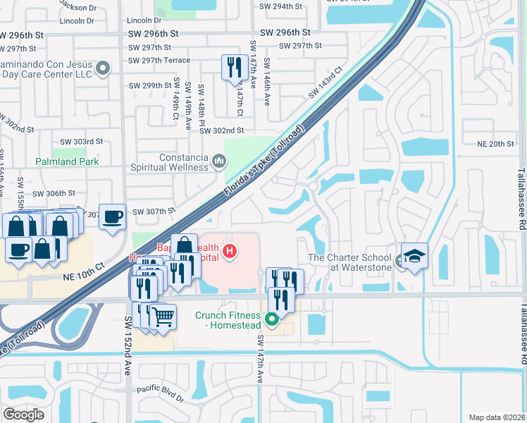 map of restaurants, bars, coffee shops, grocery stores, and more near 3251 Northeast 11th Drive in Homestead