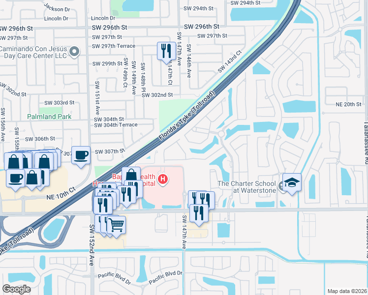 map of restaurants, bars, coffee shops, grocery stores, and more near 3251 Northeast 11th Drive in Homestead
