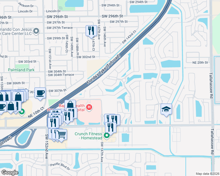 map of restaurants, bars, coffee shops, grocery stores, and more near 3311 Northeast 11th Drive in Homestead
