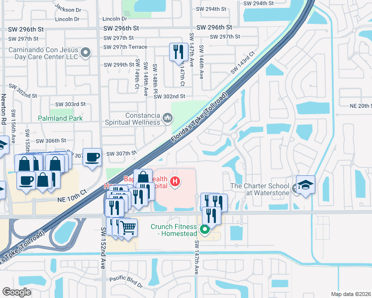 map of restaurants, bars, coffee shops, grocery stores, and more near 3251 Northeast 11th Drive in Homestead