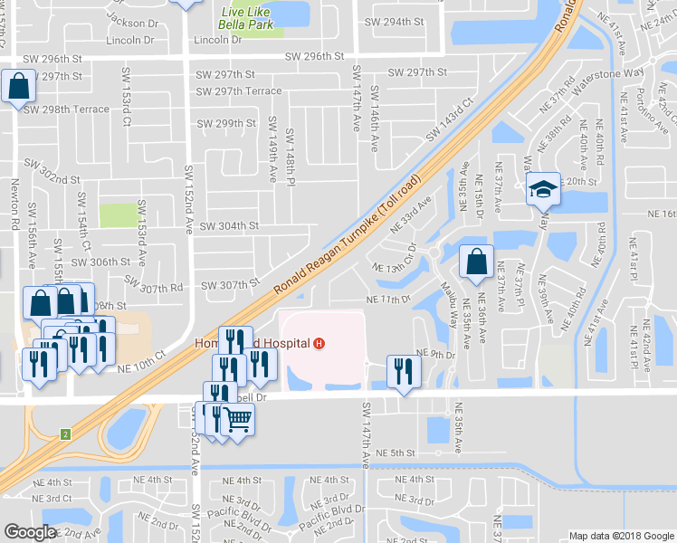 map of restaurants, bars, coffee shops, grocery stores, and more near 1226 Northeast 32nd Avenue in Homestead