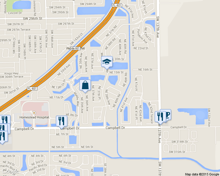 map of restaurants, bars, coffee shops, grocery stores, and more near 1290 Northeast 39th Avenue in Homestead