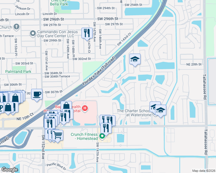 map of restaurants, bars, coffee shops, grocery stores, and more near 3355 Northeast 13th Circle Drive in Homestead