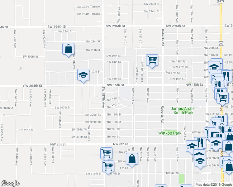 map of restaurants, bars, coffee shops, grocery stores, and more near 1200 Northwest 14th Avenue in Homestead