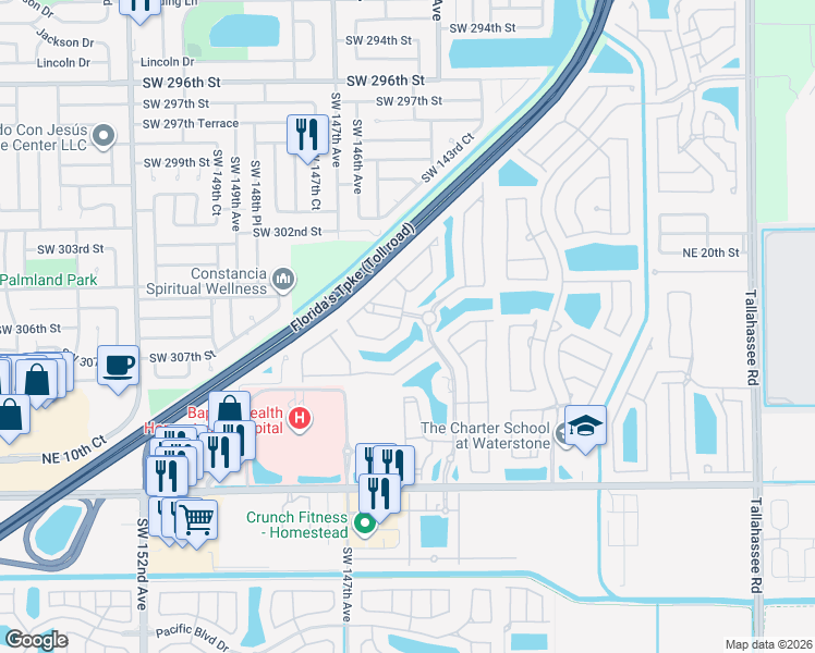 map of restaurants, bars, coffee shops, grocery stores, and more near 3390 Northeast 13th Circle Drive in Homestead