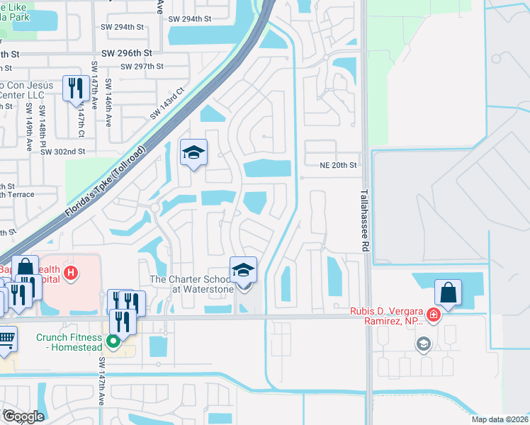 map of restaurants, bars, coffee shops, grocery stores, and more near 1421 Northeast 40th Avenue in Homestead