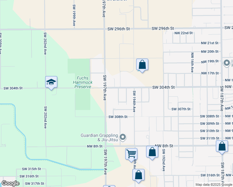 map of restaurants, bars, coffee shops, grocery stores, and more near 30453 Southwest 195th Avenue in Homestead