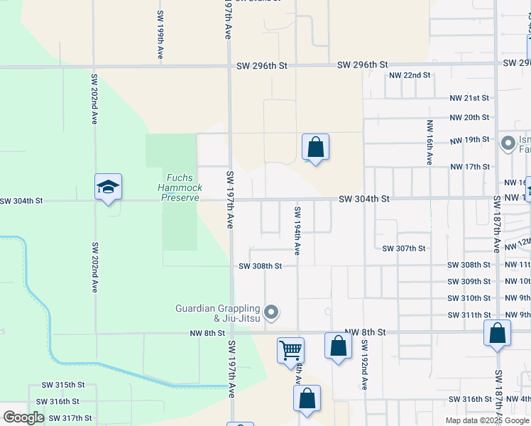 map of restaurants, bars, coffee shops, grocery stores, and more near 30453 Southwest 195th Avenue in Homestead