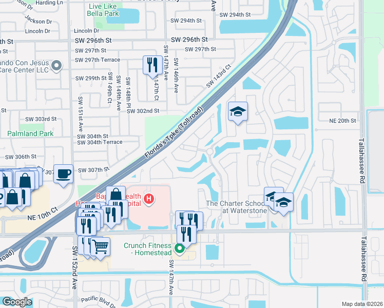 map of restaurants, bars, coffee shops, grocery stores, and more near 3355 Northeast 13th Circle Drive in Homestead