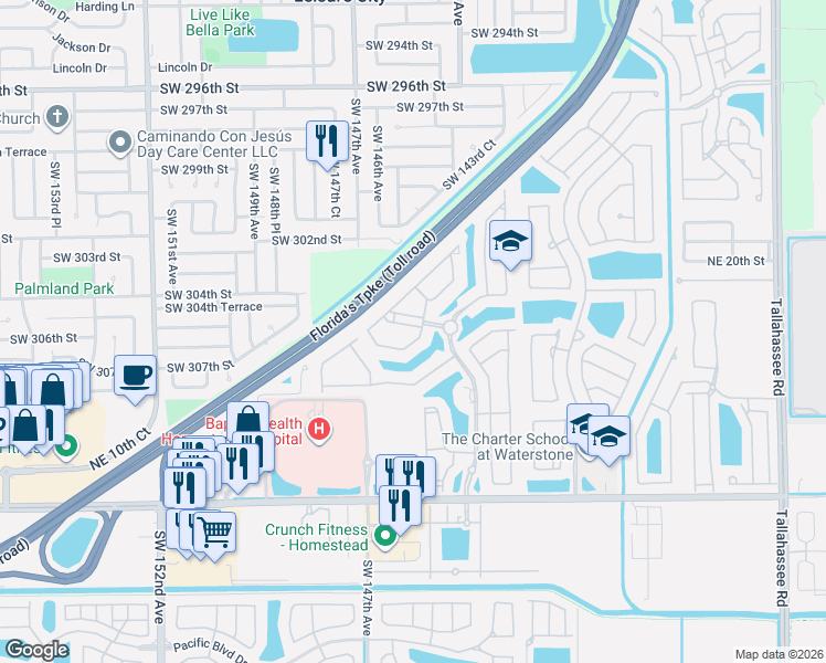 map of restaurants, bars, coffee shops, grocery stores, and more near 3355 Northeast 13th Circle Drive in Homestead