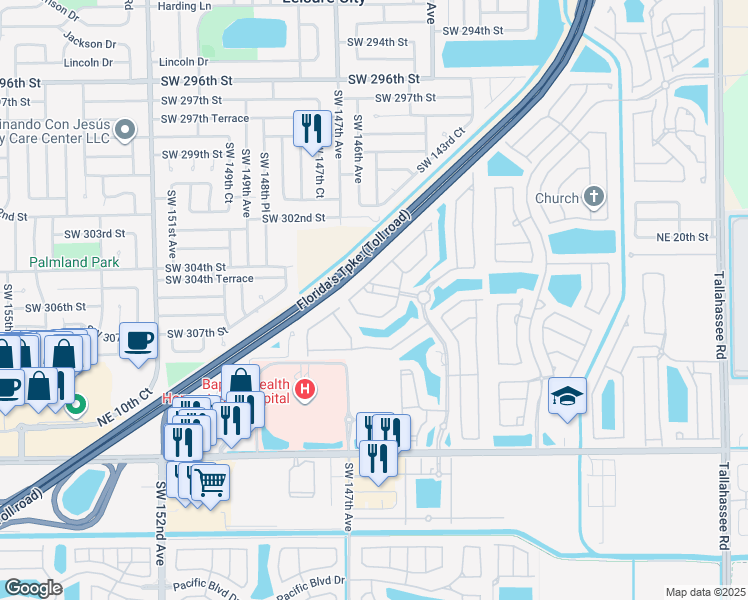 map of restaurants, bars, coffee shops, grocery stores, and more near 3360 Northeast 14th Drive in Homestead