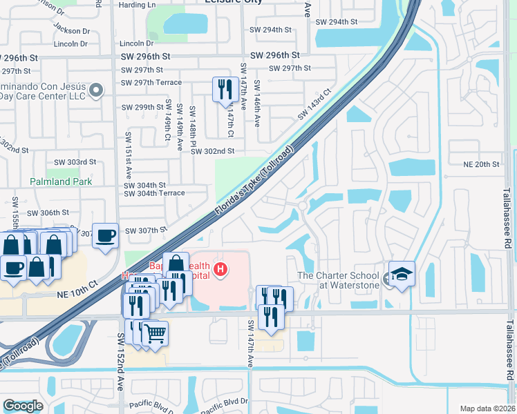 map of restaurants, bars, coffee shops, grocery stores, and more near 3355 Northeast 13th Circle Drive in Homestead