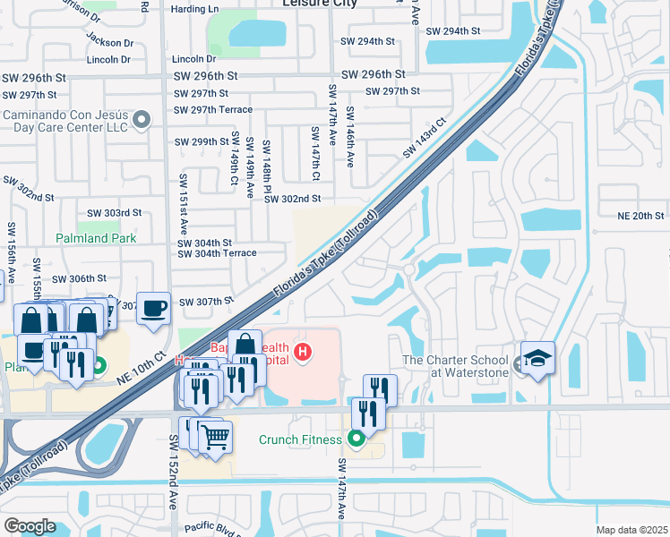 map of restaurants, bars, coffee shops, grocery stores, and more near 1250 Northeast 32nd Avenue in Homestead