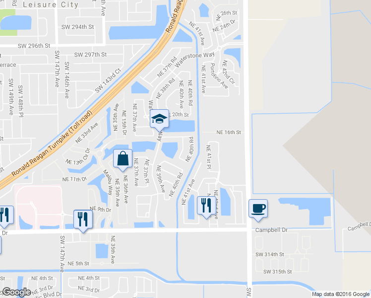 map of restaurants, bars, coffee shops, grocery stores, and more near 1421 Northeast 40th Avenue in Homestead