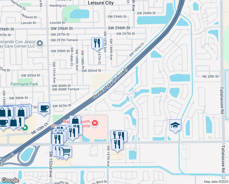 map of restaurants, bars, coffee shops, grocery stores, and more near 3355 Northeast 13th Circle Drive in Homestead