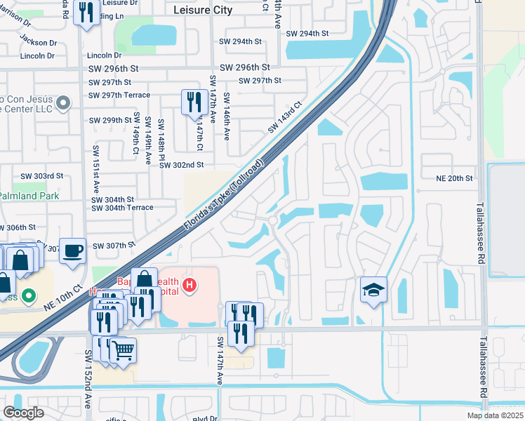 map of restaurants, bars, coffee shops, grocery stores, and more near 1555 Northeast 33rd Road in Homestead