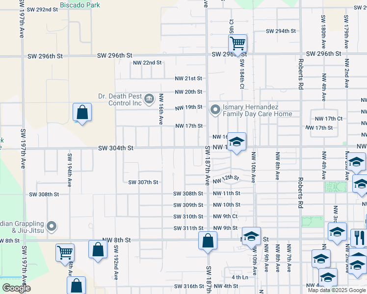 map of restaurants, bars, coffee shops, grocery stores, and more near 1630 Northwest 15th Avenue in Homestead