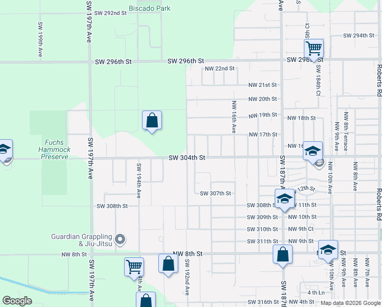 map of restaurants, bars, coffee shops, grocery stores, and more near 1586 Northwest 17th Terrace in Homestead