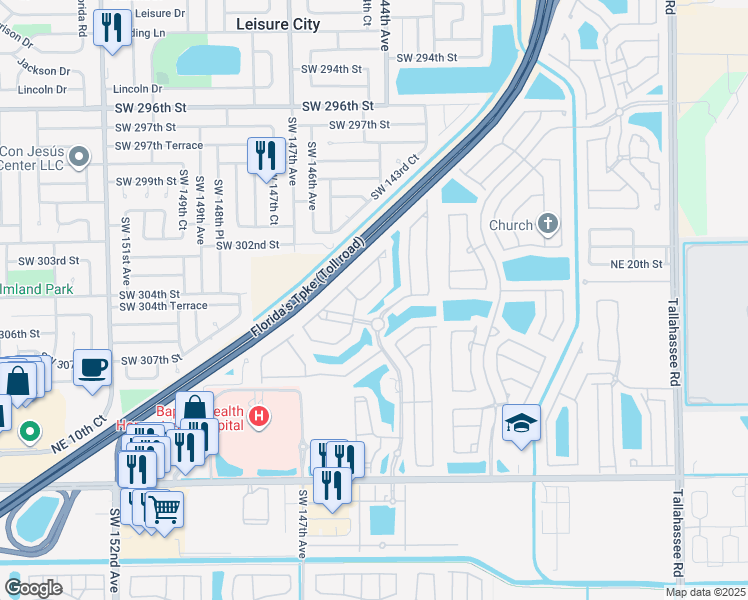 map of restaurants, bars, coffee shops, grocery stores, and more near 1555 Northeast 33rd Road in Homestead