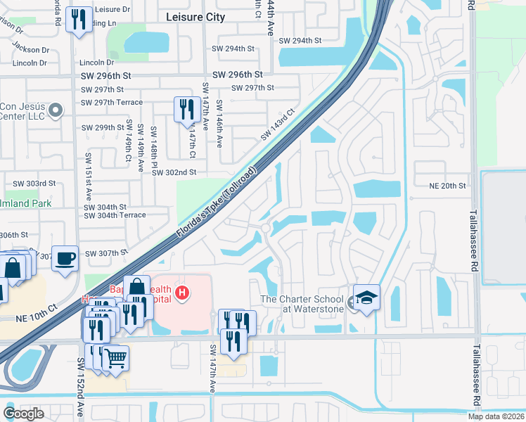 map of restaurants, bars, coffee shops, grocery stores, and more near 1555 Northeast 33rd Road in Homestead