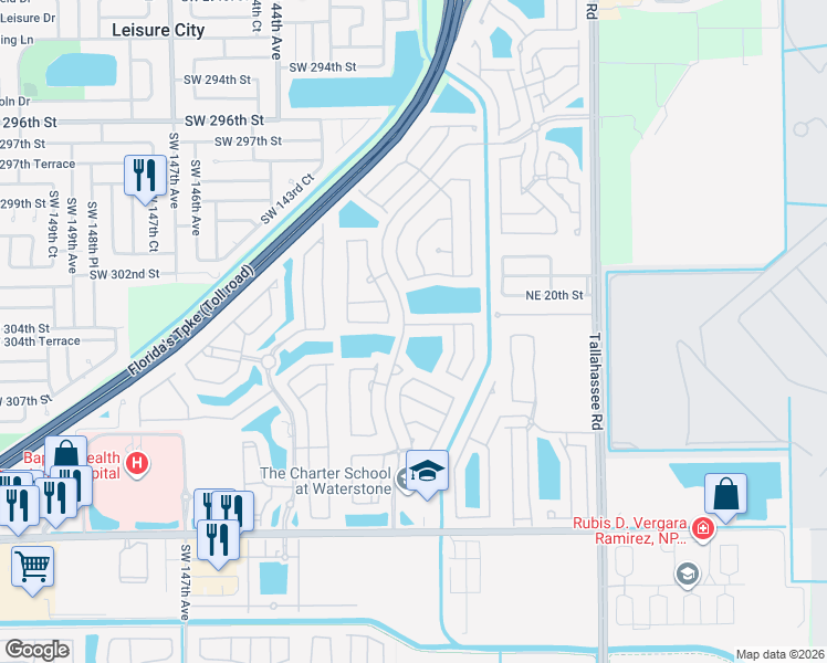 map of restaurants, bars, coffee shops, grocery stores, and more near 3924 Northeast 15th Street in Homestead