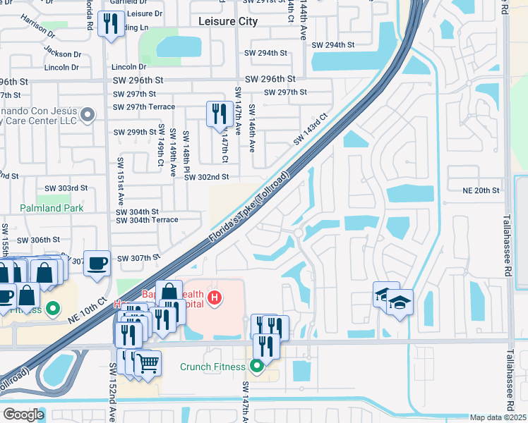 map of restaurants, bars, coffee shops, grocery stores, and more near 1480 Northeast 33rd Avenue in Homestead