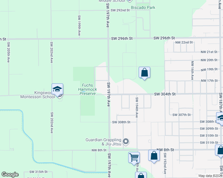 map of restaurants, bars, coffee shops, grocery stores, and more near 30301 Southwest 197th Avenue in Homestead