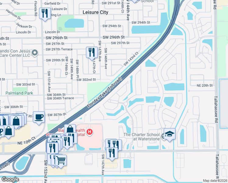 map of restaurants, bars, coffee shops, grocery stores, and more near 1480 Northeast 33rd Avenue in Homestead