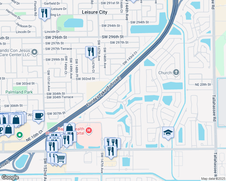 map of restaurants, bars, coffee shops, grocery stores, and more near 1480 Northeast 33rd Avenue in Homestead