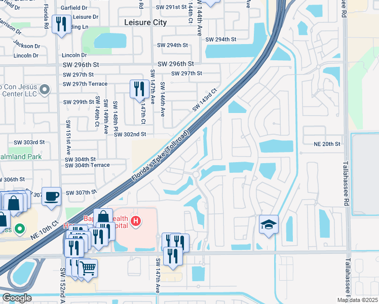 map of restaurants, bars, coffee shops, grocery stores, and more near 1555 Northeast 33rd Road in Homestead