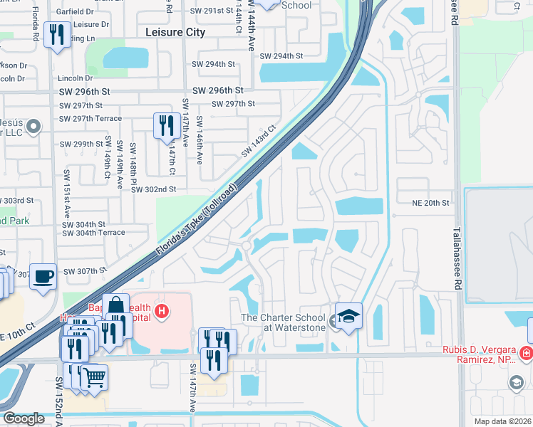 map of restaurants, bars, coffee shops, grocery stores, and more near 3481 Northeast 15th Drive in Homestead